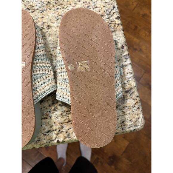 Vince Camuto Women's Sage Green Crochet Double Strap Slide Sandals Buckle Size 9 - Picture 9 of 9